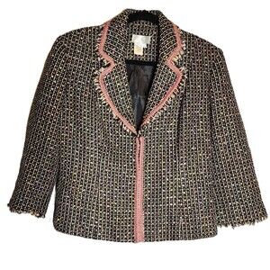 SPIEGEL Tweed Fringe Womens Jacket Sz 12 Multicolor Rainbow Blazer Pre Owned